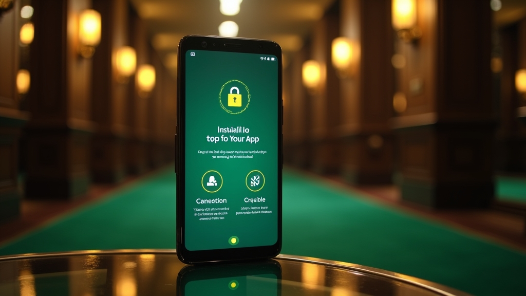 Android phone with an app installation screen in a dark casino scene