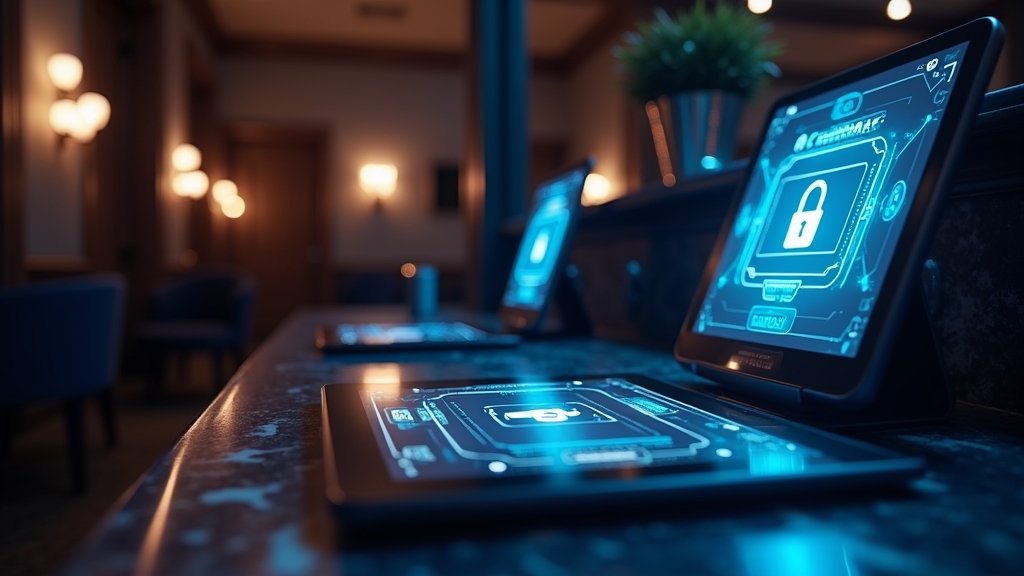Ekran logowania do kasyna świecący na tablecie w ciemnym neonowym lobby