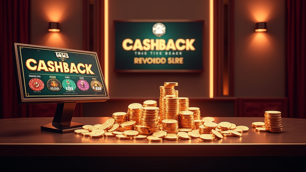 Casino cashback and bonus funds display with glowing reward icons