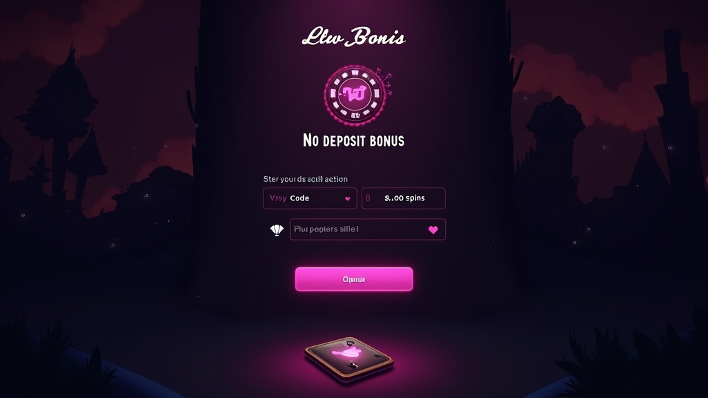 No-deposit bonus activation screen with glowing code field and free spins